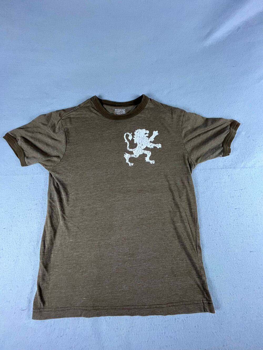 Mossimo Supply Ringer T-Shirt Mens S Brown Crew Neck Athletic Fit Lion Crest Tee